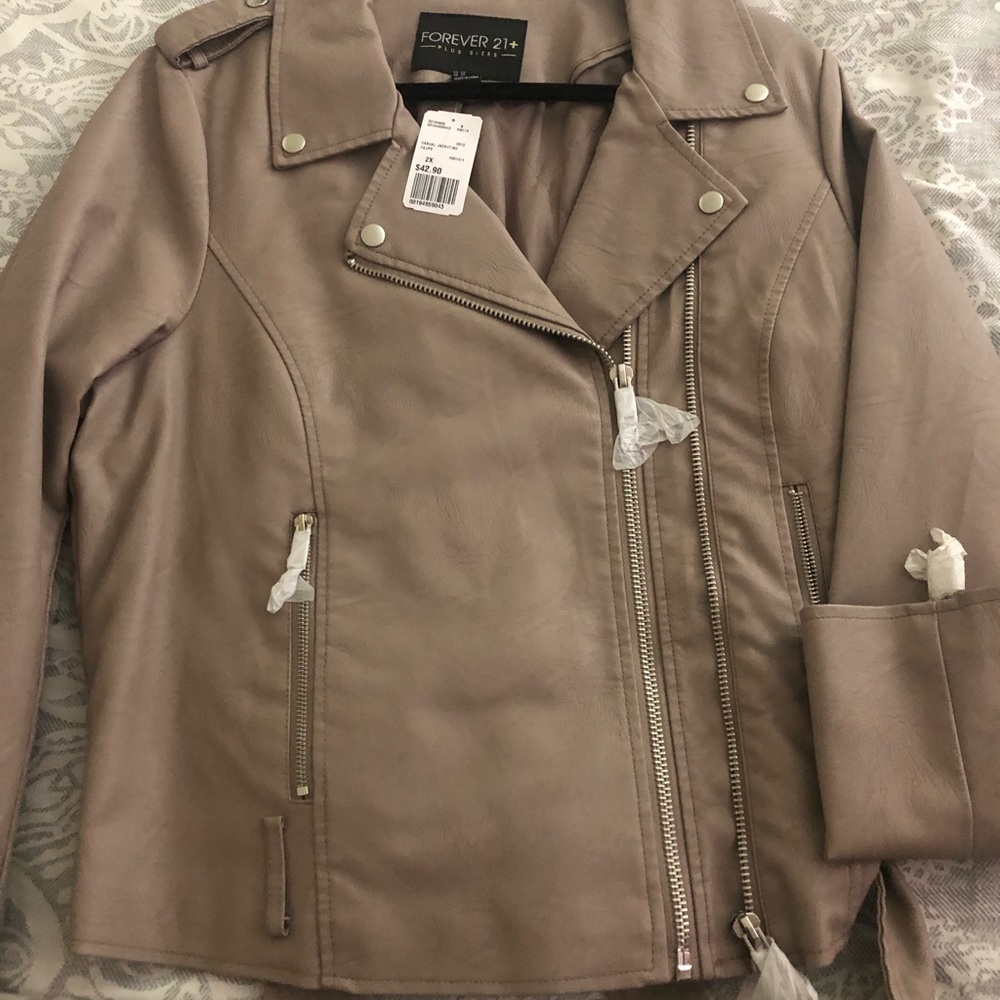 Faux Leather Taupe Plus Size Jacket